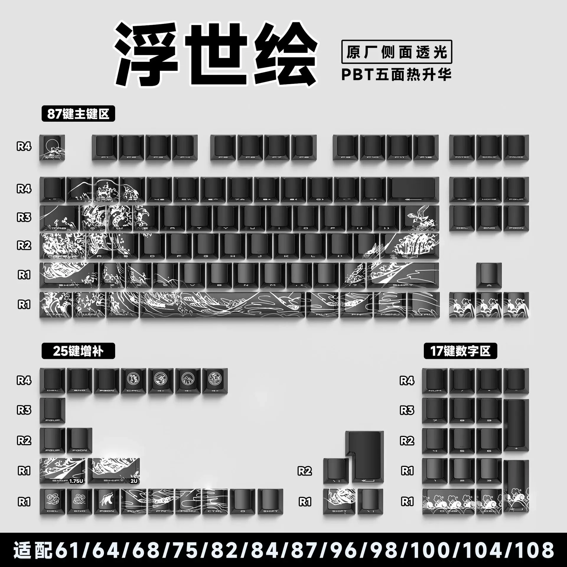 Jeu de touches PBT pour clavier mécanique - 129/135 touches - Thème Anime - Gravure latérale translucide slide 7