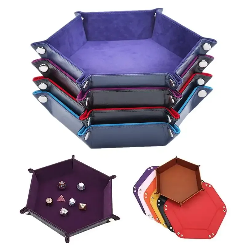 Plateau à dés hexagonal pliable en cuir PU et velours