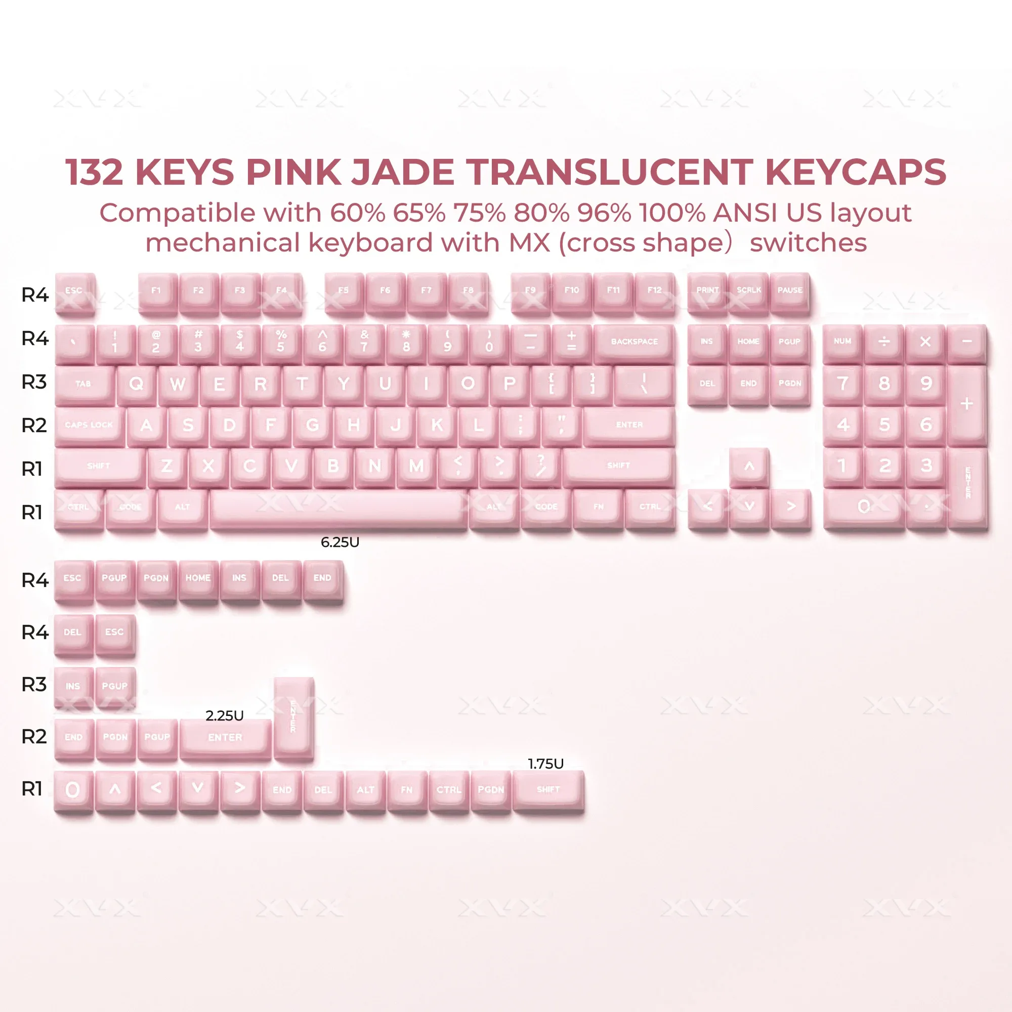 XVX Jeu de touches PBT Profil MDA Jade Blanc - 132 touches - Double Injection Rétroéclairé slide 7