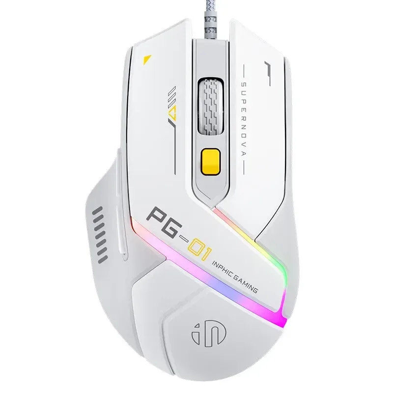 Souris Gamer Filaire Inphic PG1, Rétroéclairage RGB, 12 800 DPI, 6 Boutons Programmables, 1000 Hz