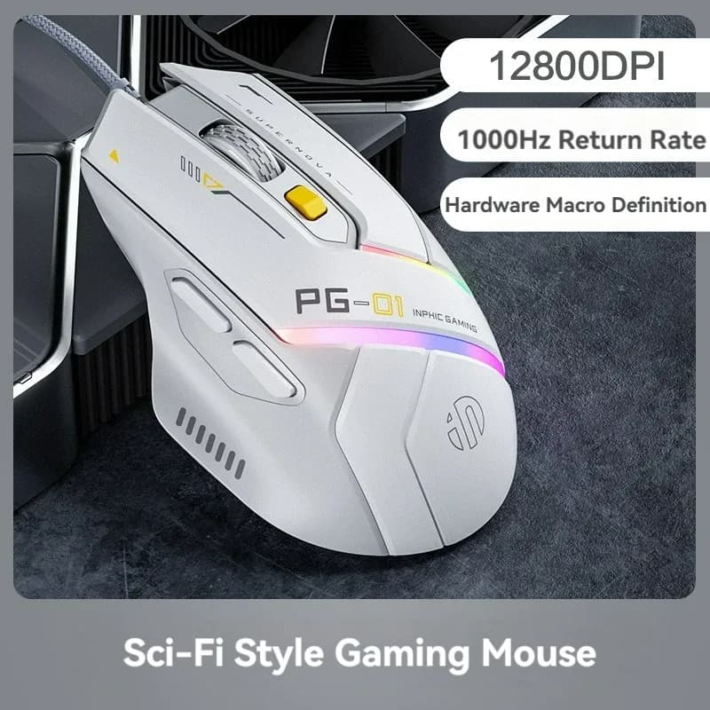 Souris Gamer Filaire Inphic PG1, Rétroéclairage RGB, 12 800 DPI, 6 Boutons Programmables, 1000 Hz slide 7