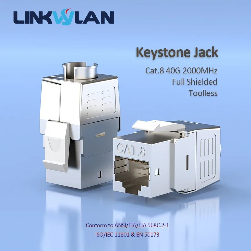 Linkwylan Connecteur Keystone RJ45 Cat8/Cat7, Blindé, Sans Outil, 40G 2000MHz, PoE+ 100W