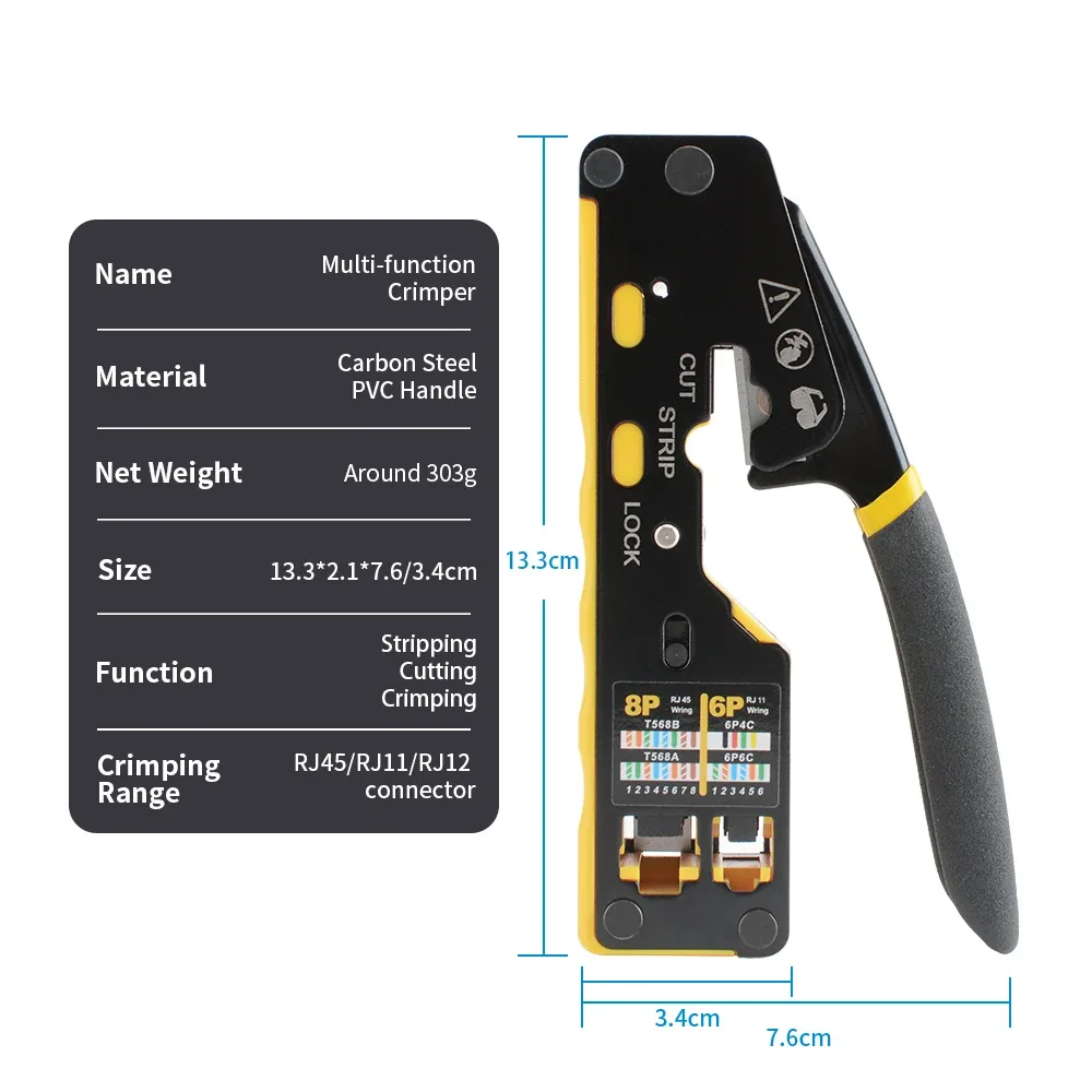 Kit de sertissage RJ45 8-en-1 avec testeur de câbles, 50 connecteurs Cat6 et manchons de protection slide 3