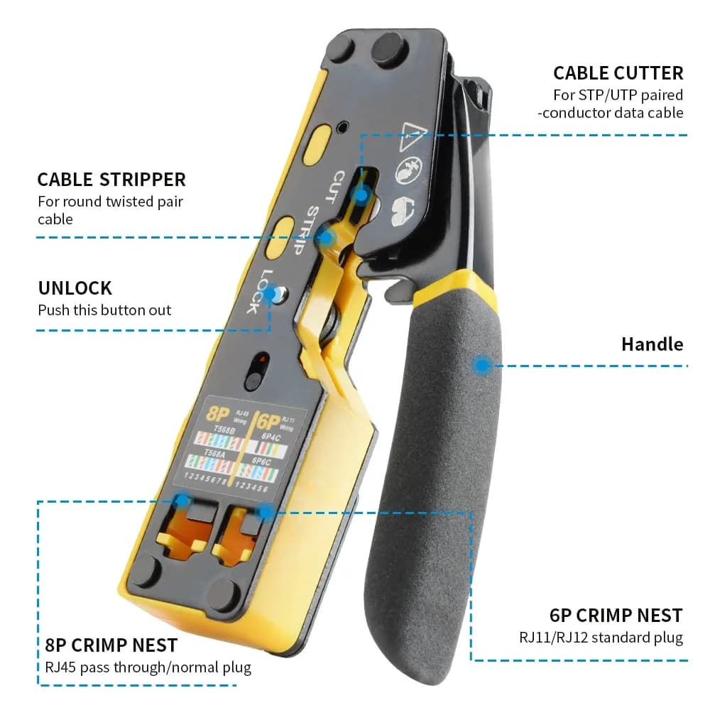 Kit de sertissage RJ45 8-en-1 avec testeur de câbles, 50 connecteurs Cat6 et manchons de protection slide 4