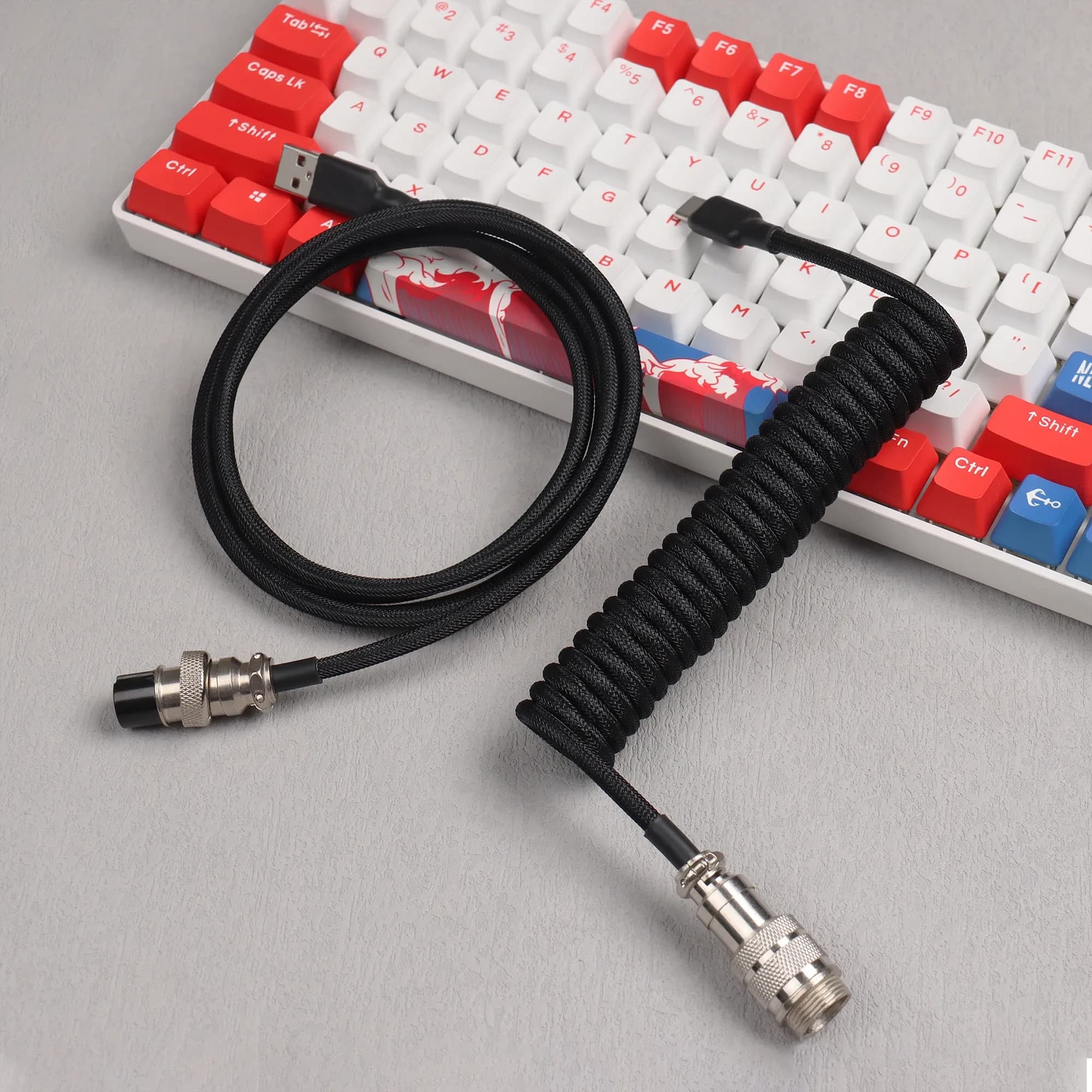 LANO - Câble de clavier en spirale avec connecteur aviateur GX16, USB vers Type-C