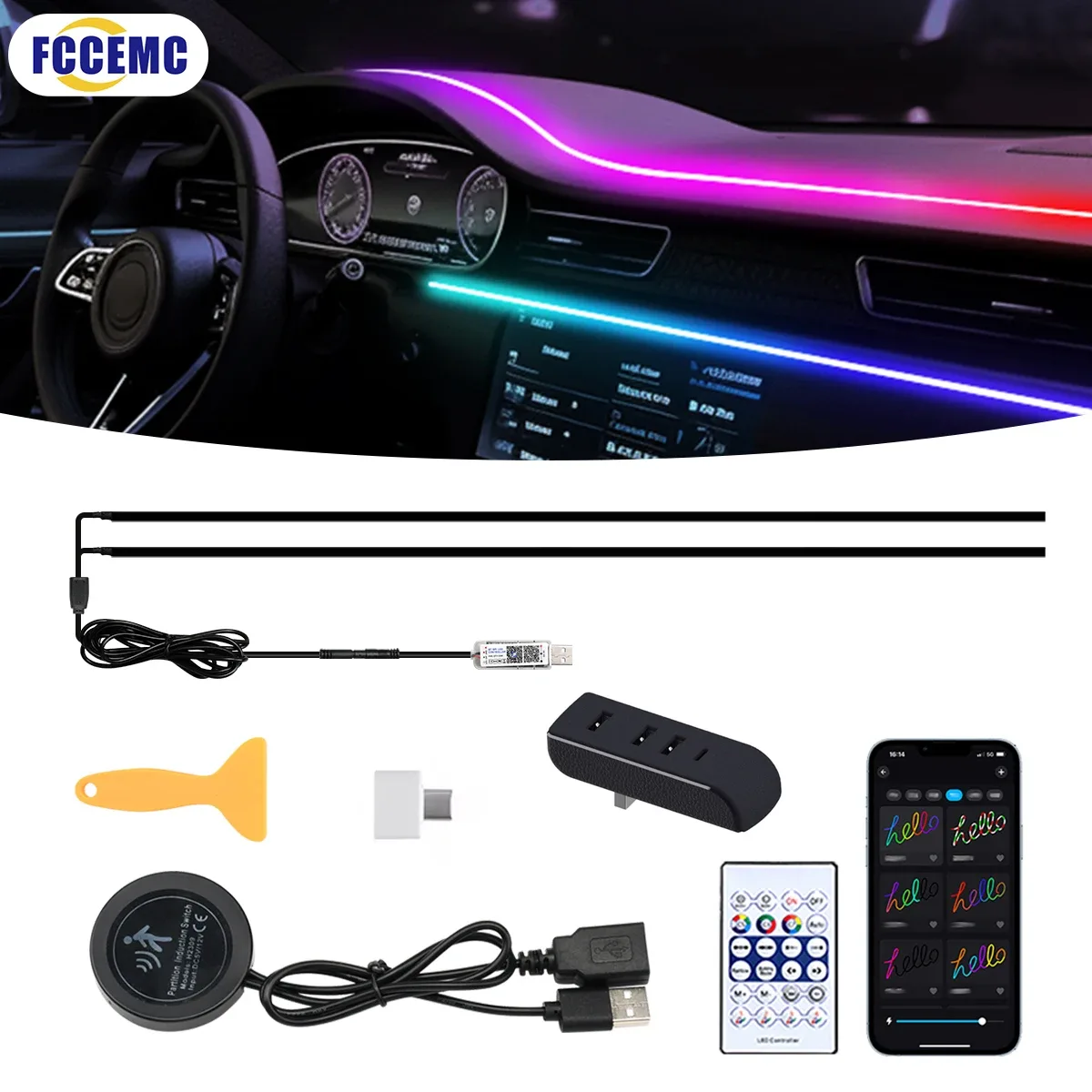 Éclairage d'ambiance LED Symphony pour Tesla Model 3, Y, S, X - Bande de 110 cm avec module d'arrêt automatique