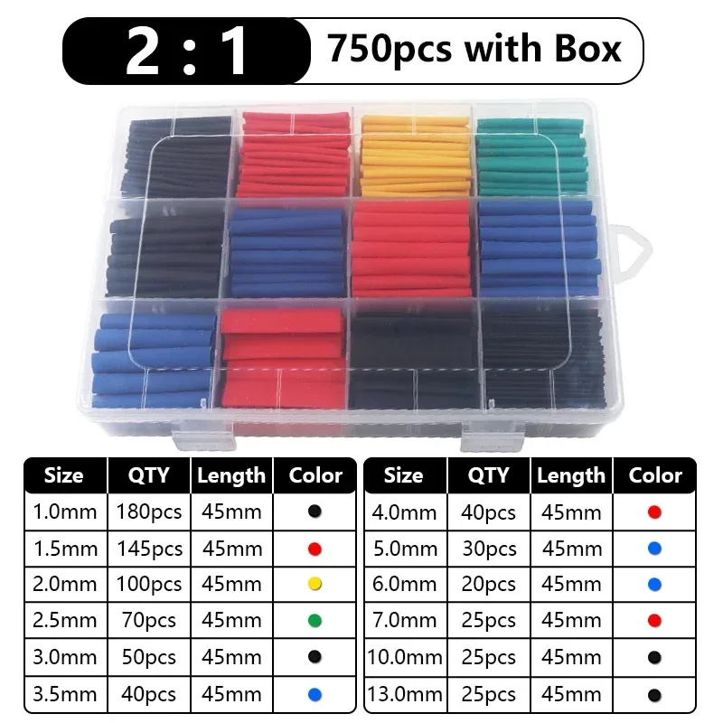 Assortiment de gaines thermorétractables (ratios 2:1 et 3:1), 102 à 750 pièces slide 16