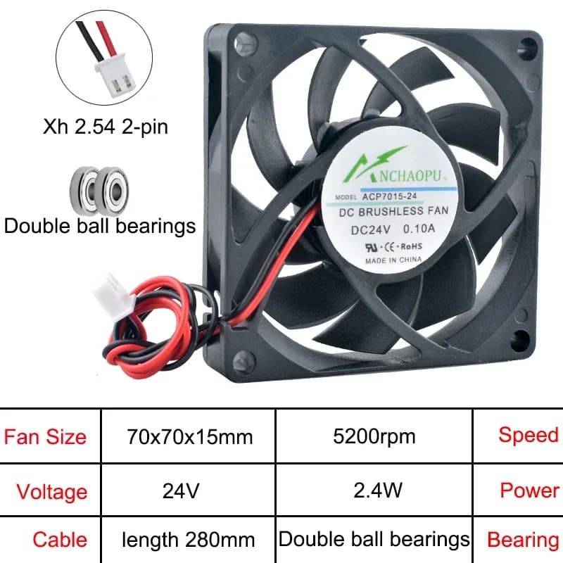 Ventilateur de refroidissement axial ACP7015, 70x70x15 mm, 5V/12V/24V DC, 2 broches - Image 6