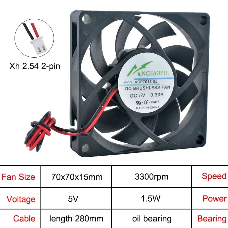 Ventilateur de refroidissement axial ACP7015, 70x70x15 mm, 5V/12V/24V DC, 2 broches slide 11