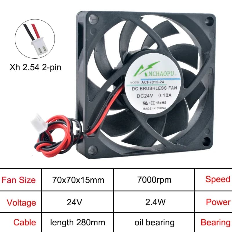 Ventilateur de refroidissement axial ACP7015, 70x70x15 mm, 5V/12V/24V DC, 2 broches slide 7
