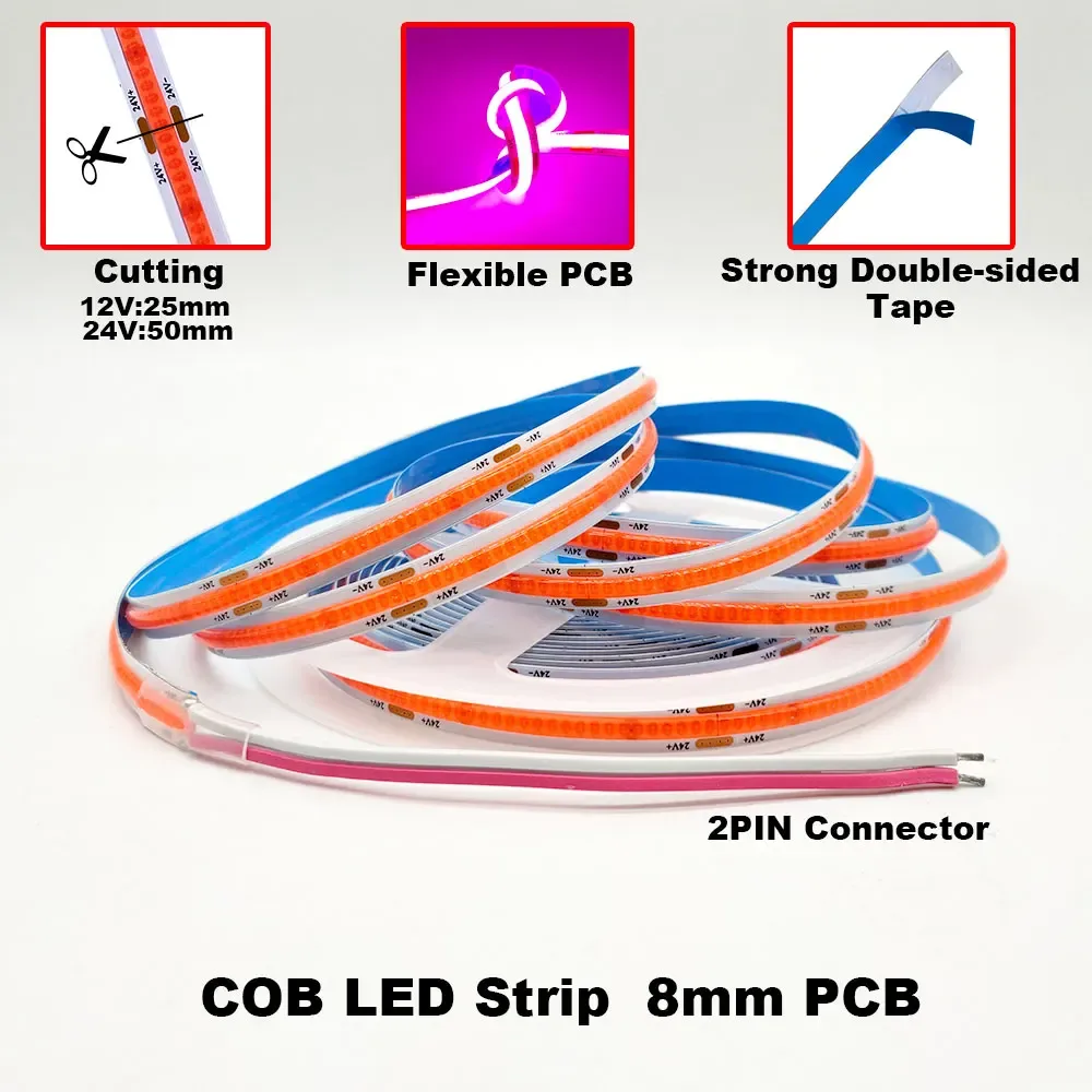 Ruban LED COB 12V/24V - Largeurs 5mm/8mm - Plusieurs coloris et températures de blanc - Image 2