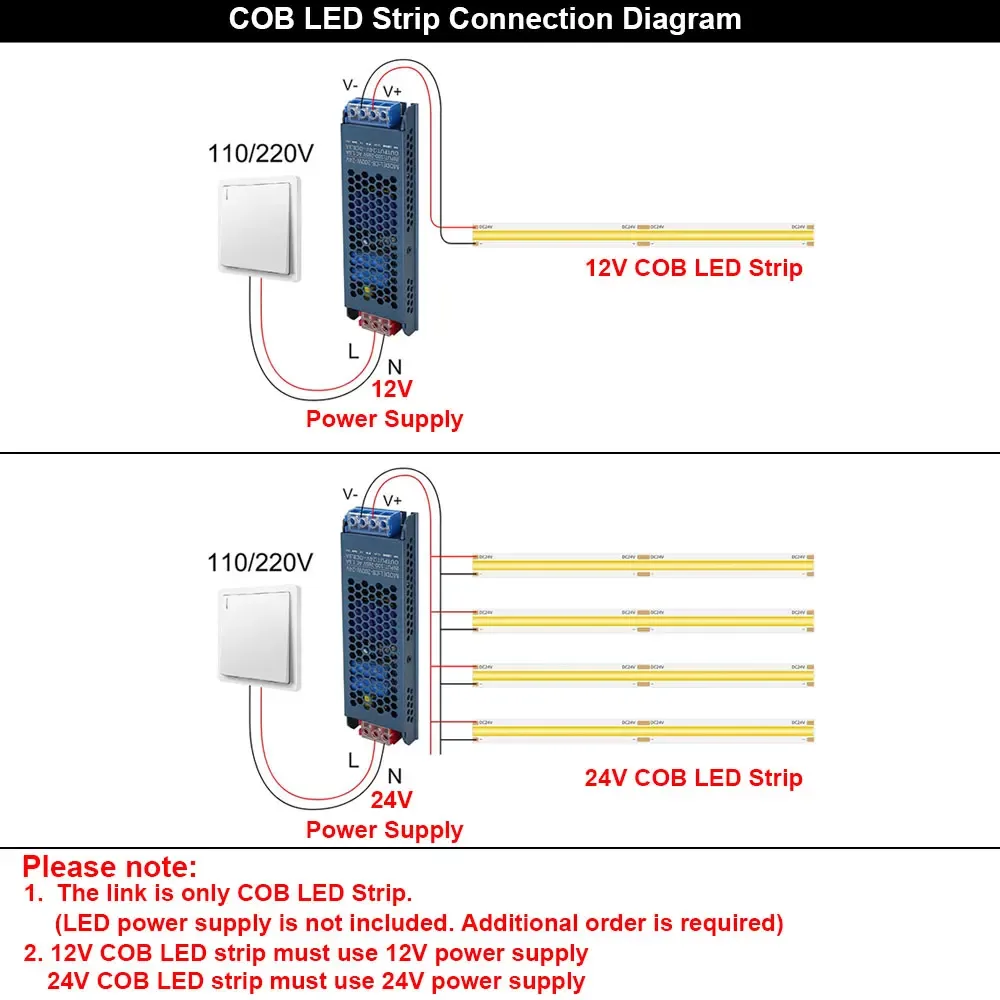 Ruban LED COB 12V/24V - Largeurs 5mm/8mm - Plusieurs coloris et températures de blanc - Image 6