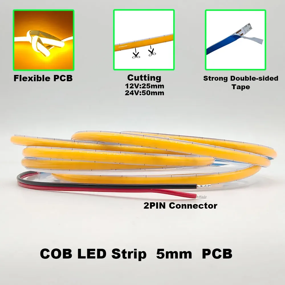 Ruban LED COB 12V/24V - Largeurs 5mm/8mm - Plusieurs coloris et températures de blanc - Image 3