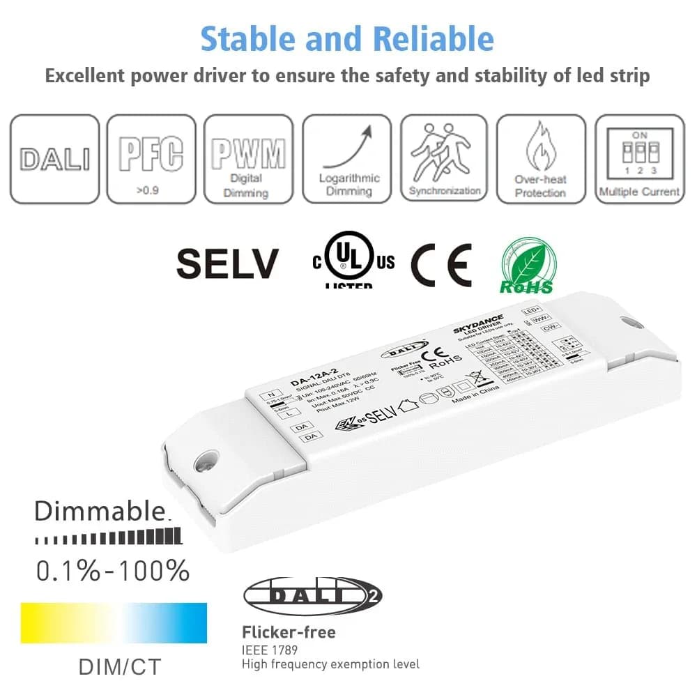 Driver LED DALI DT8 CCT 12W, Alimentation Dimmable DALI-2 PWM - Image 3