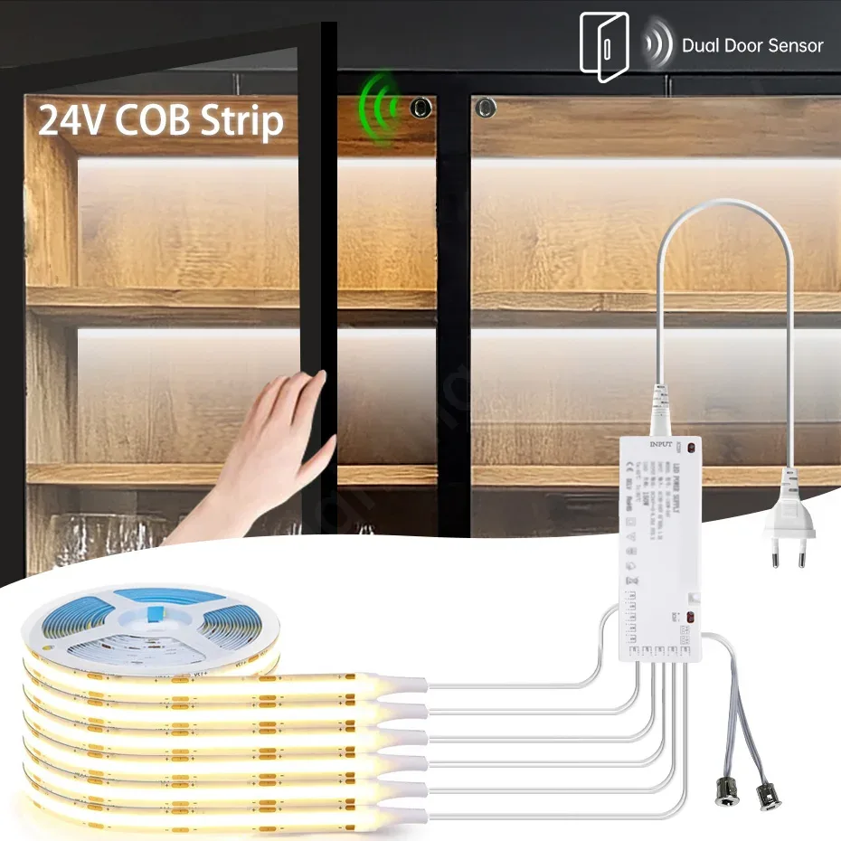 Kit de rubans LED COB 24V avec capteur de double porte pour armoires et vitrines - Image 1