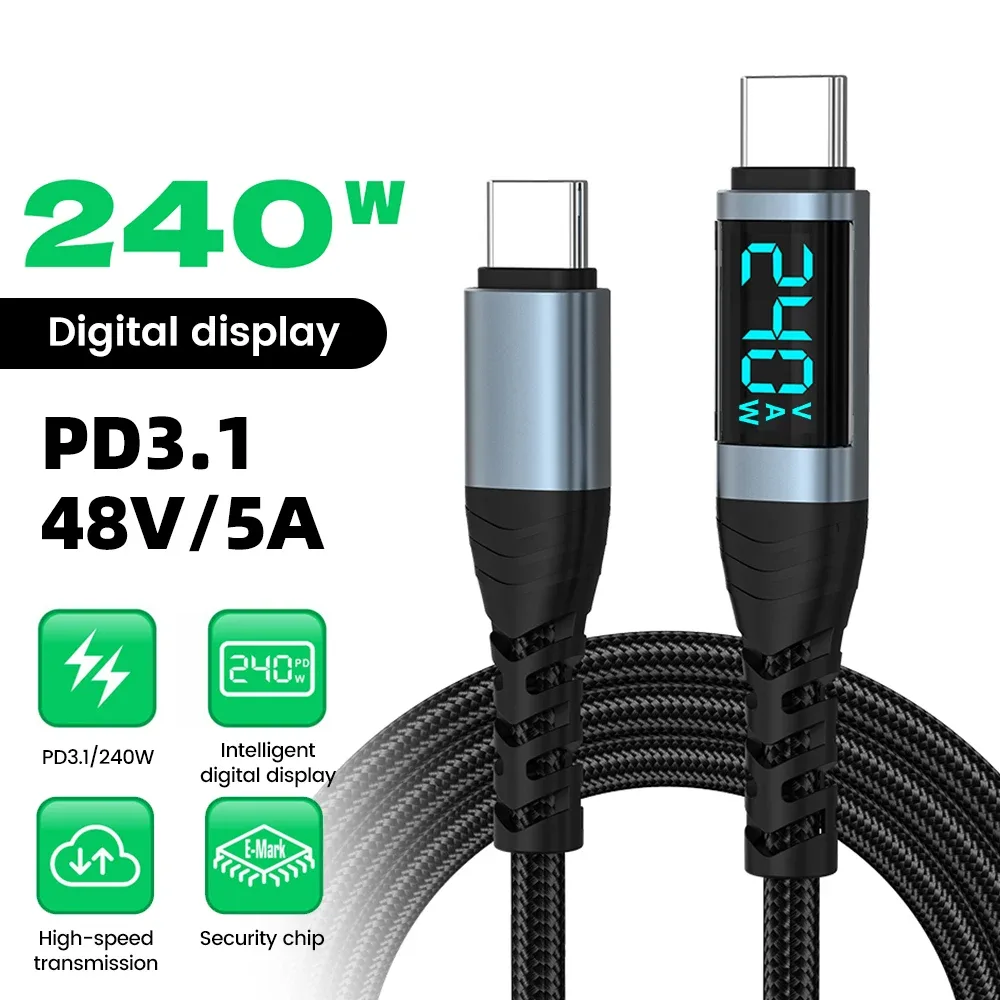 Câble USB-C vers USB-C 240W avec affichage numérique de la puissance - Image 1