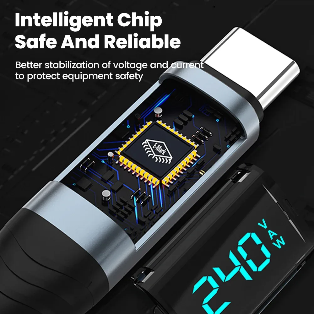 Câble USB-C vers USB-C 240W avec affichage numérique de la puissance - Image 3