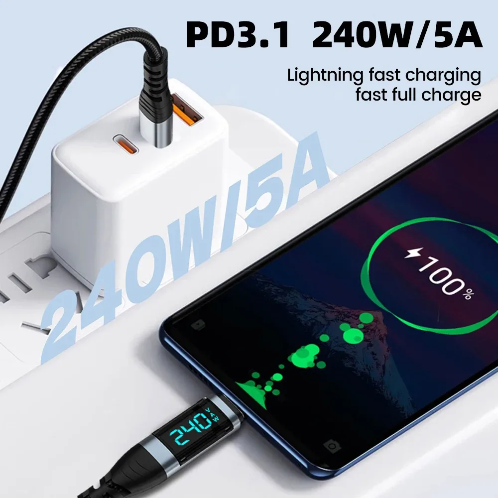 Câble USB-C vers USB-C 240W avec affichage numérique de la puissance - Image 6