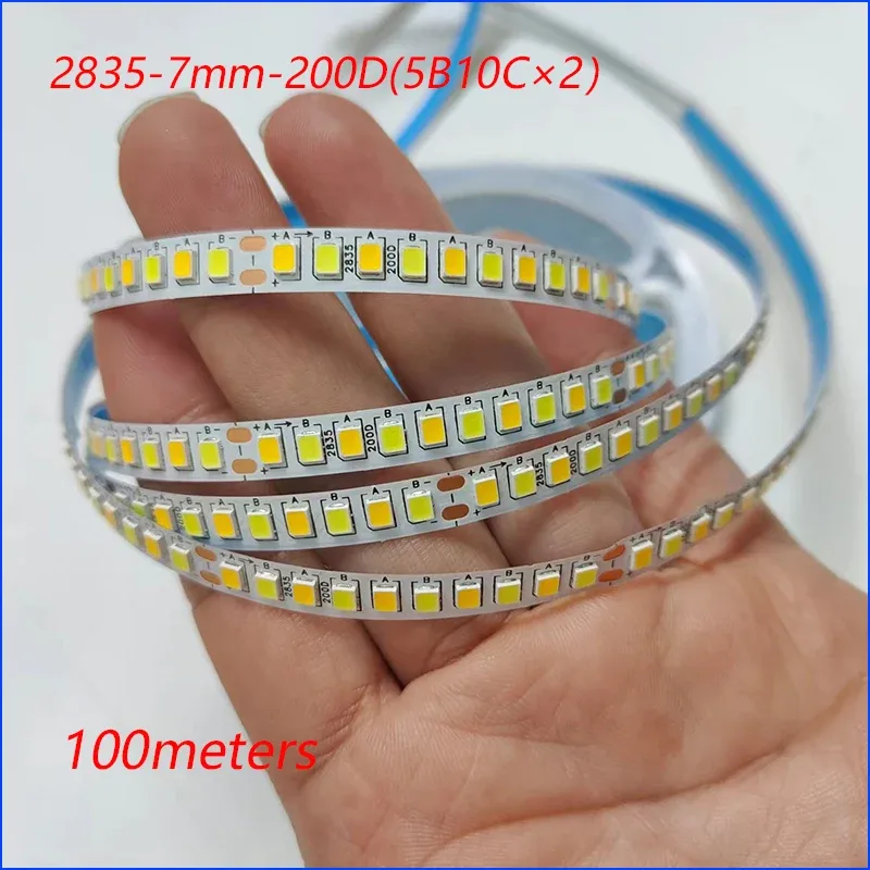Ruban LED à courant constant, 100 m, 3 couleurs (3000K + 6500K), largeur 7 mm, 2 points de soudure