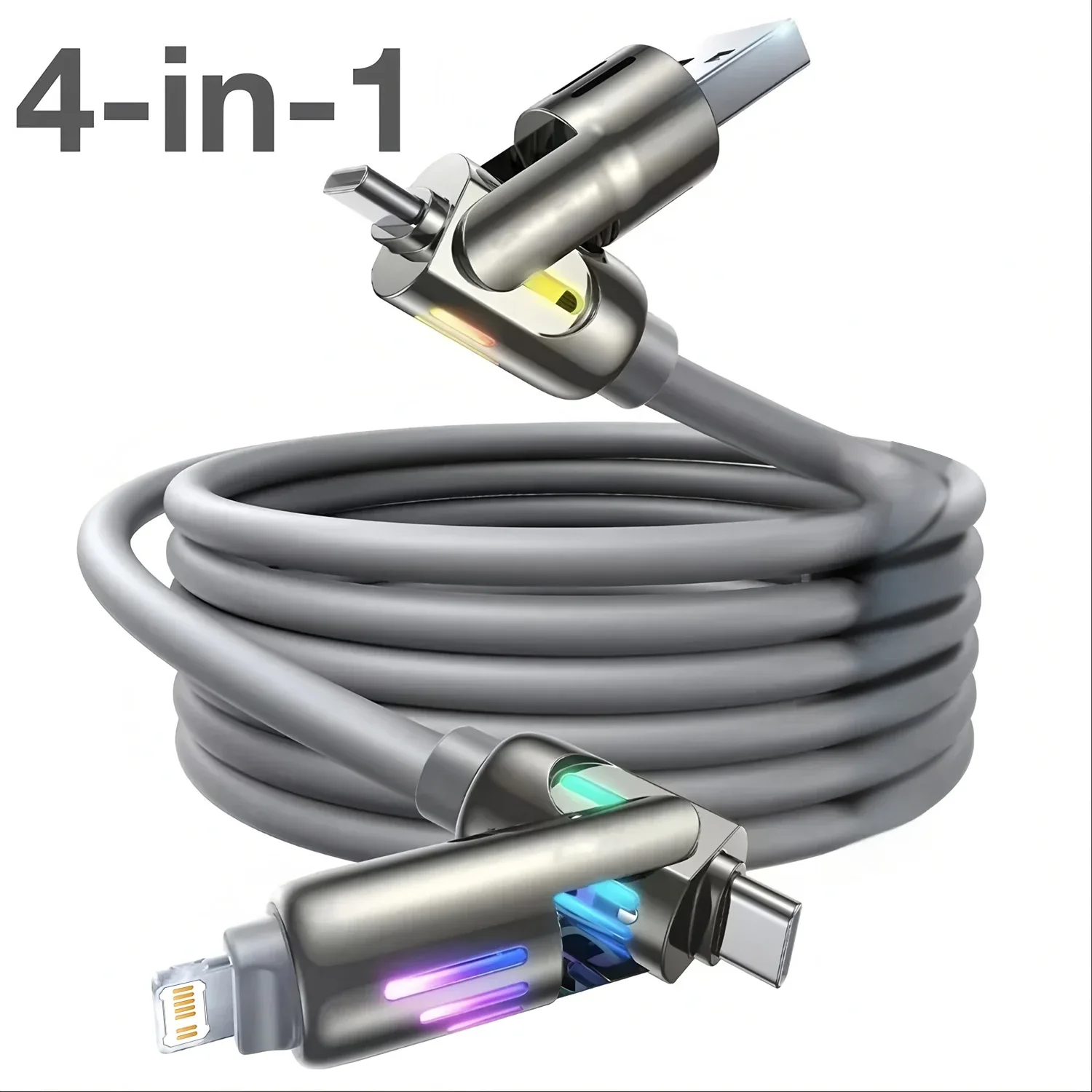 Câble de charge rapide 4-en-1 USB-A/USB-C vers USB-C et Lightning - Image 6