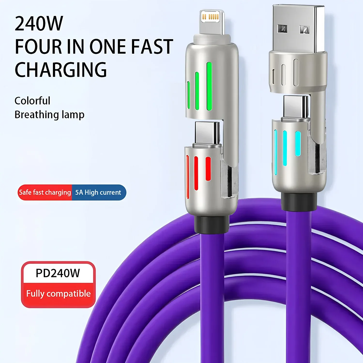Câble de charge rapide 4-en-1 USB-A/USB-C vers USB-C et Lightning - Image 3