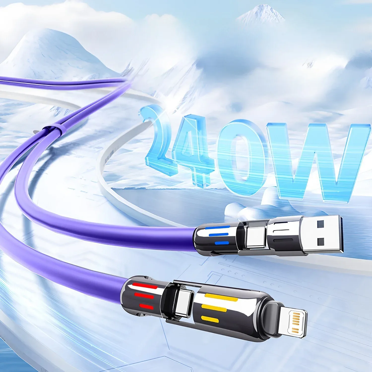 Câble de charge rapide 4-en-1 USB-A/USB-C vers USB-C et Lightning - Image 4