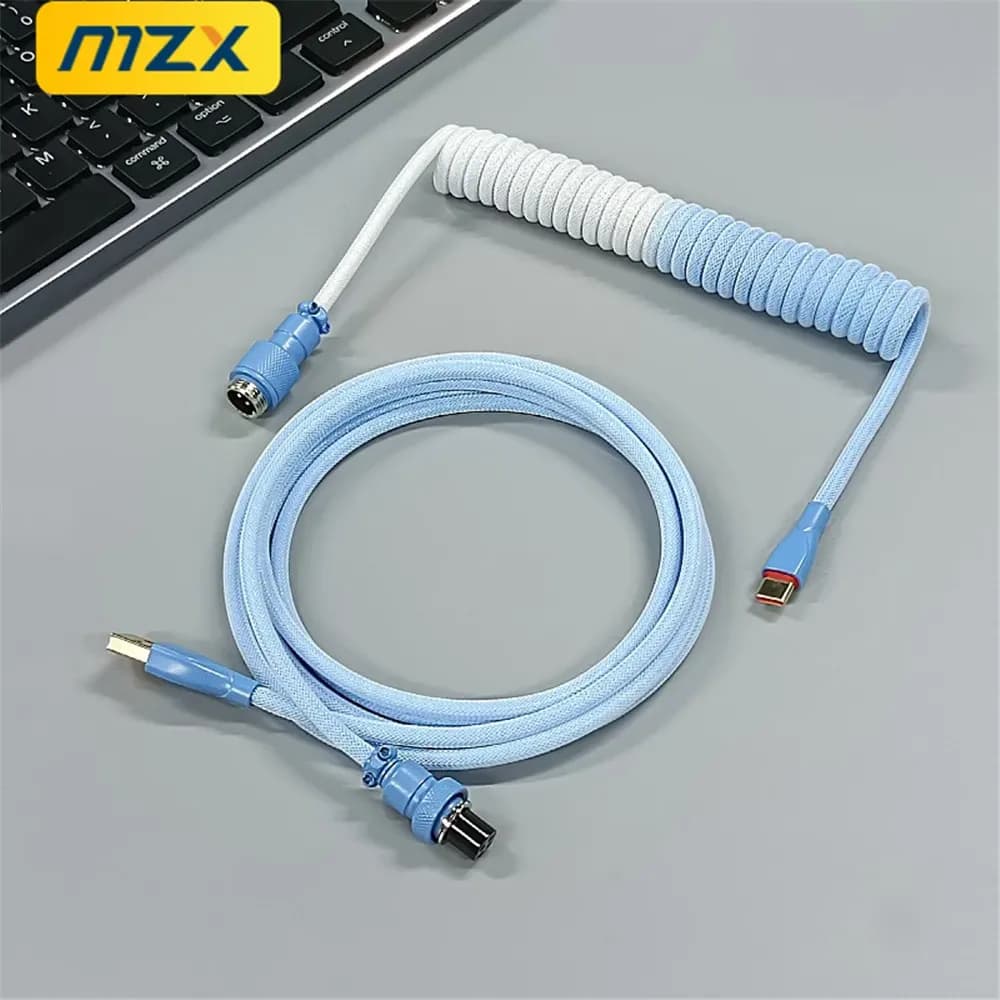 Câble USB-C torsadé à double gaine avec connecteur aviateur pour clavier mécanique