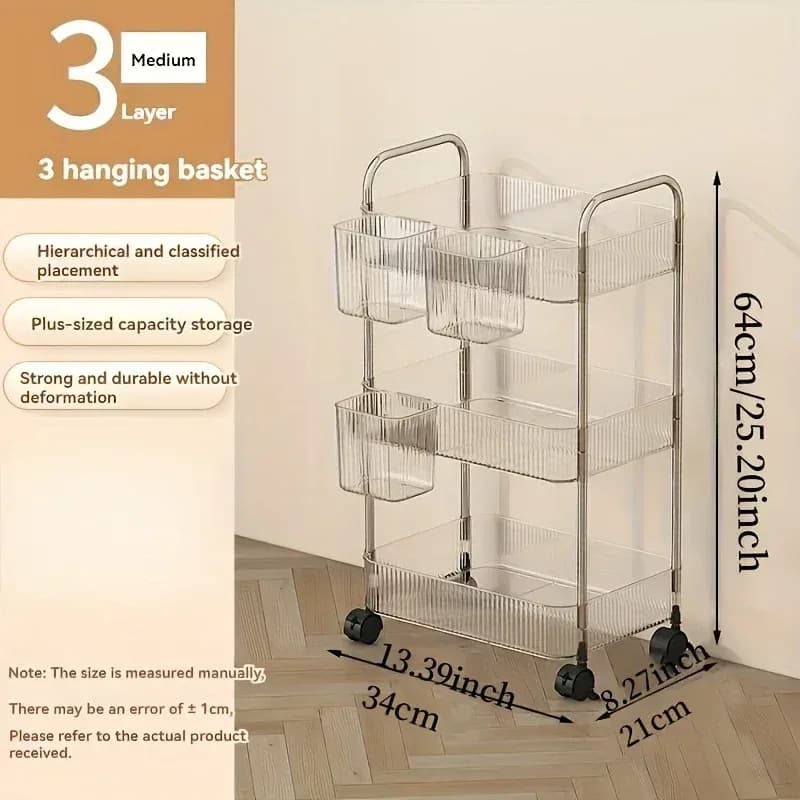 Chariot de rangement transparent à 3 niveaux sur roulettes - Image 6