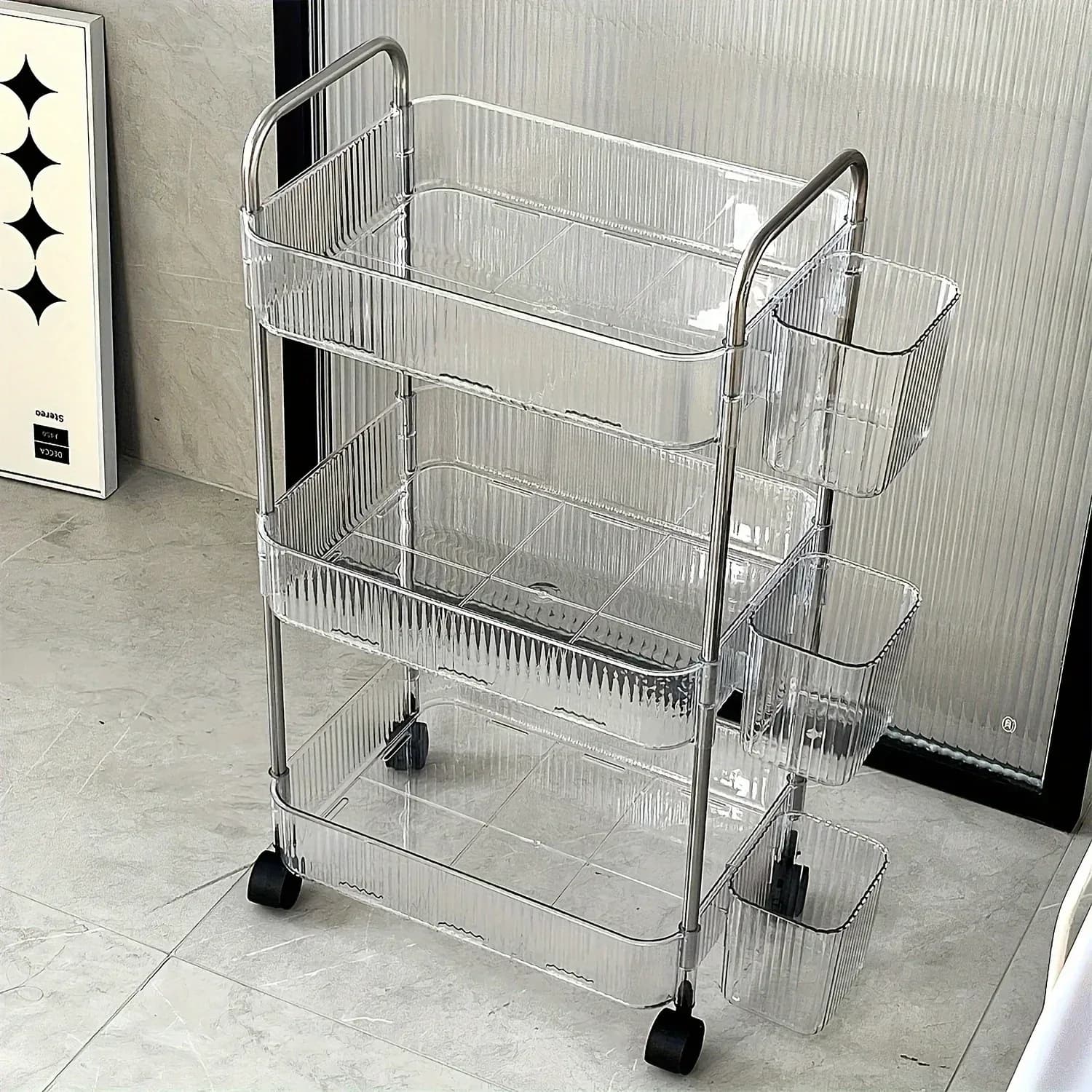 Chariot de rangement transparent à 3 niveaux sur roulettes - Image 5