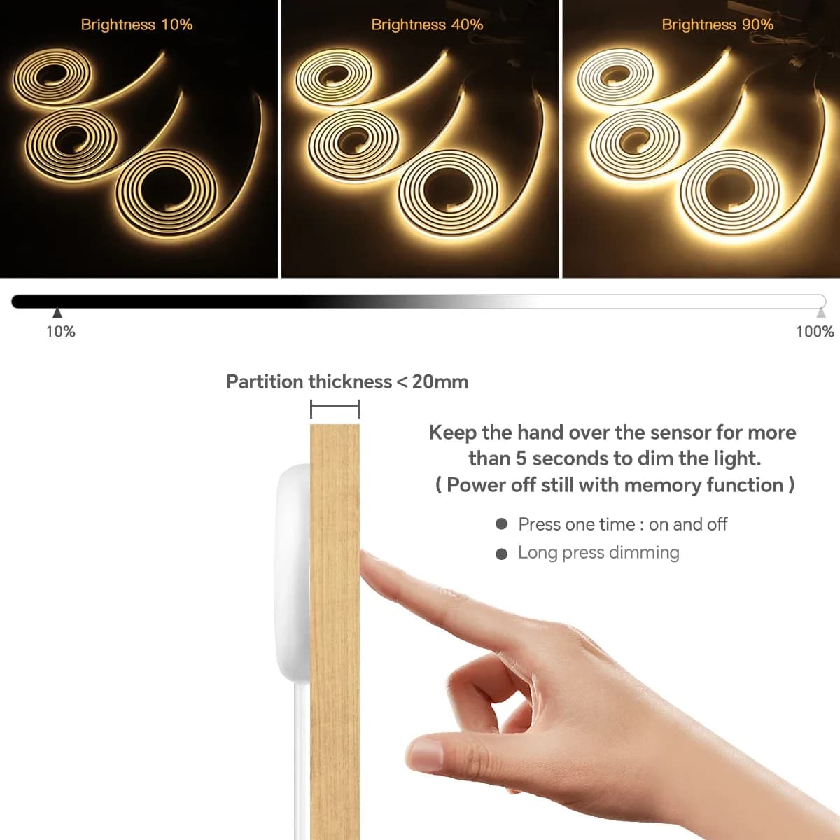 Ruban LED COB Néon Flexible en Silicone avec Capteur Tactile et Balayage Manuel - Image 3