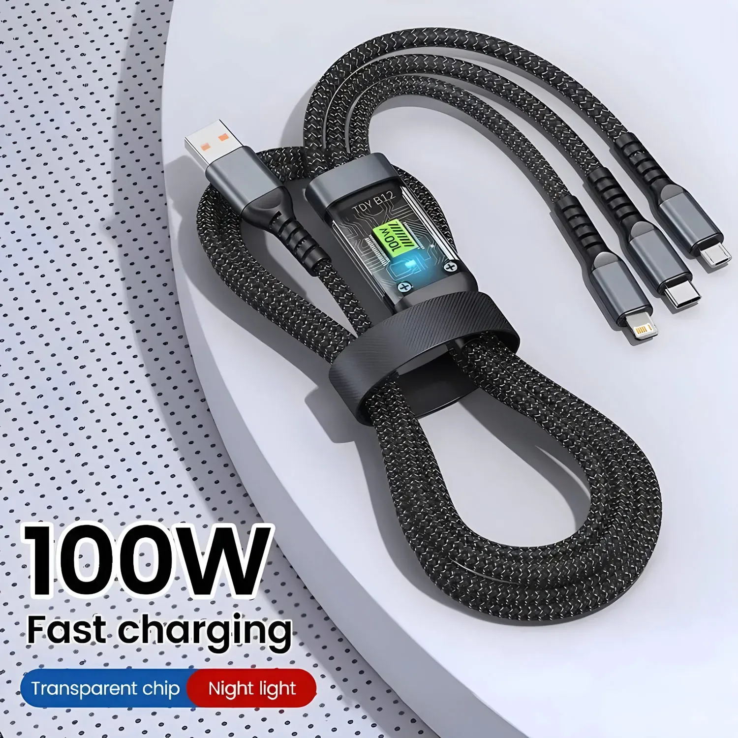 Câble de charge rapide 3-en-1 6A - USB-C, Micro-USB et Lightning