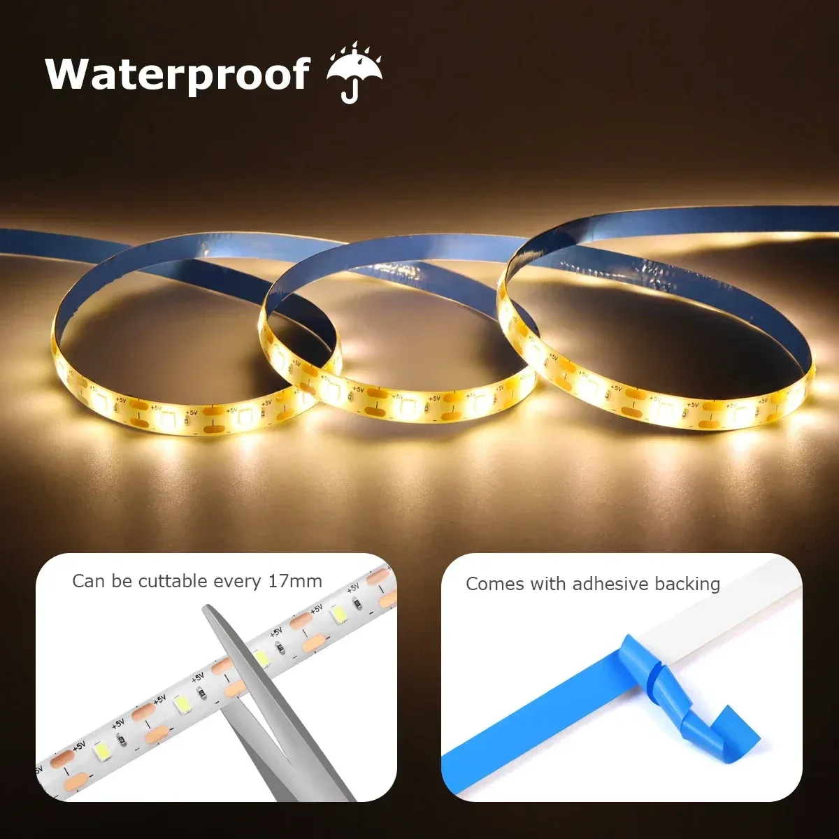 Ruban LED flexible avec détecteur de mouvement PIR, alimentation USB 5V - Image 2