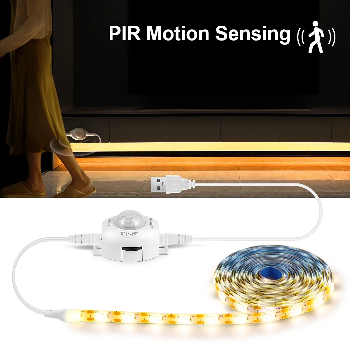 Ruban LED flexible avec détecteur de mouvement PIR, alimentation USB 5V - Image 6
