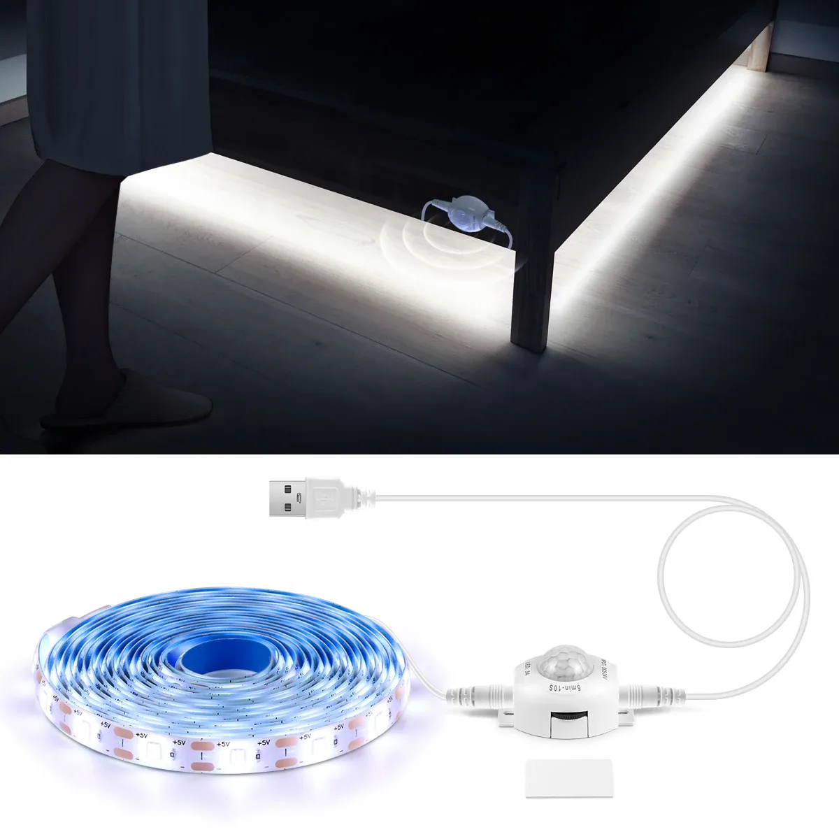 Ruban LED flexible avec détecteur de mouvement PIR, alimentation USB 5V slide 8