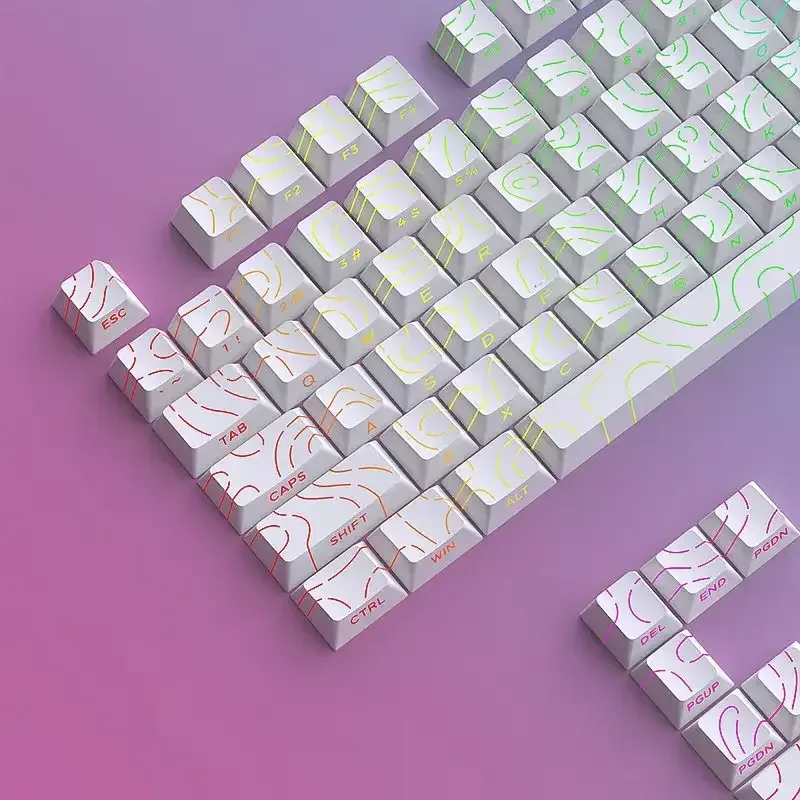 Keycaps PBT 97 Touches - Profil Cherry - Double Injection - Rétroéclairage Latéral - Design Contour Blanc