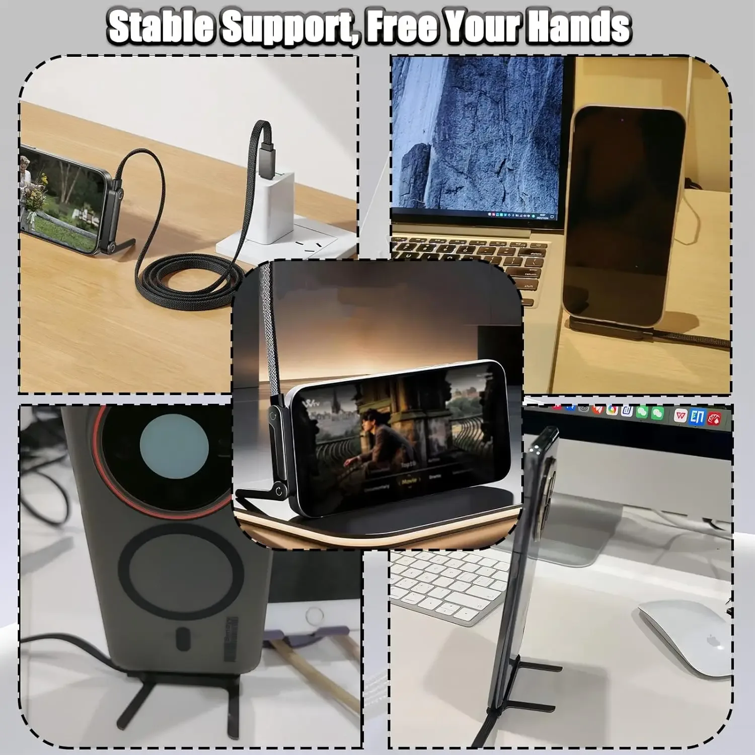 Câble USB-C 2-en-1 avec support de téléphone intégré 90° - Charge rapide 240W - Image 5