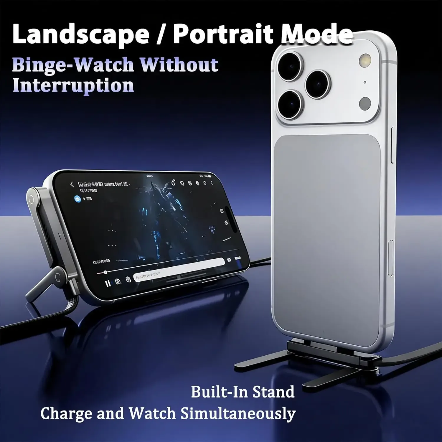 Câble USB-C 2-en-1 avec support de téléphone intégré 90° - Charge rapide 240W - Image 2