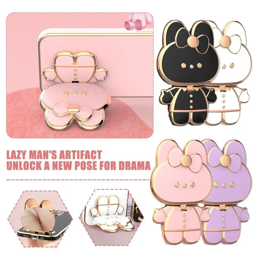 Support de téléphone 2-en-1 en métal avec miroir de maquillage intégré - Motif Chat