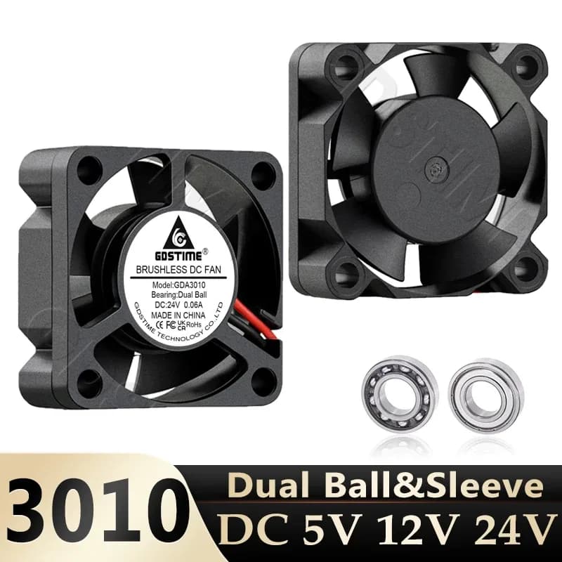 Gdstime Ventilateur de Refroidissement Axial 30x30x10 mm 5V/12V/24V à Double Roulement à Billes Sans Balais - Image 1