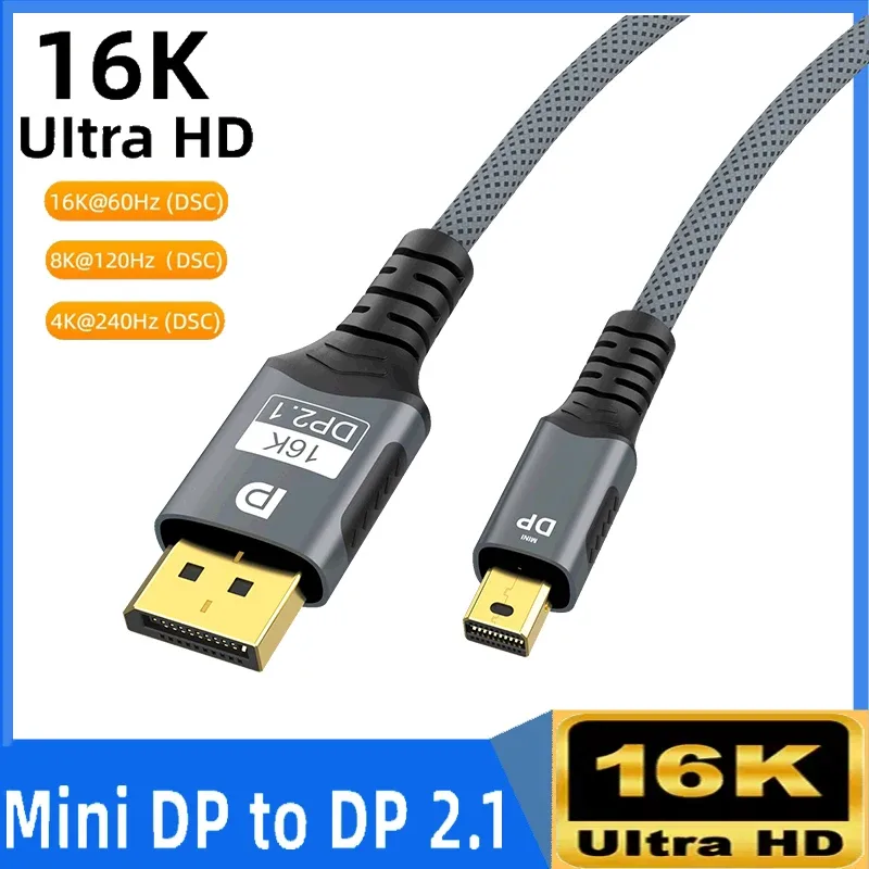Câble Mini DisplayPort vers DisplayPort 2.1 Bidirectionnel 16K@60Hz 8K@120Hz pour MacBook Air et Projecteur slide 7