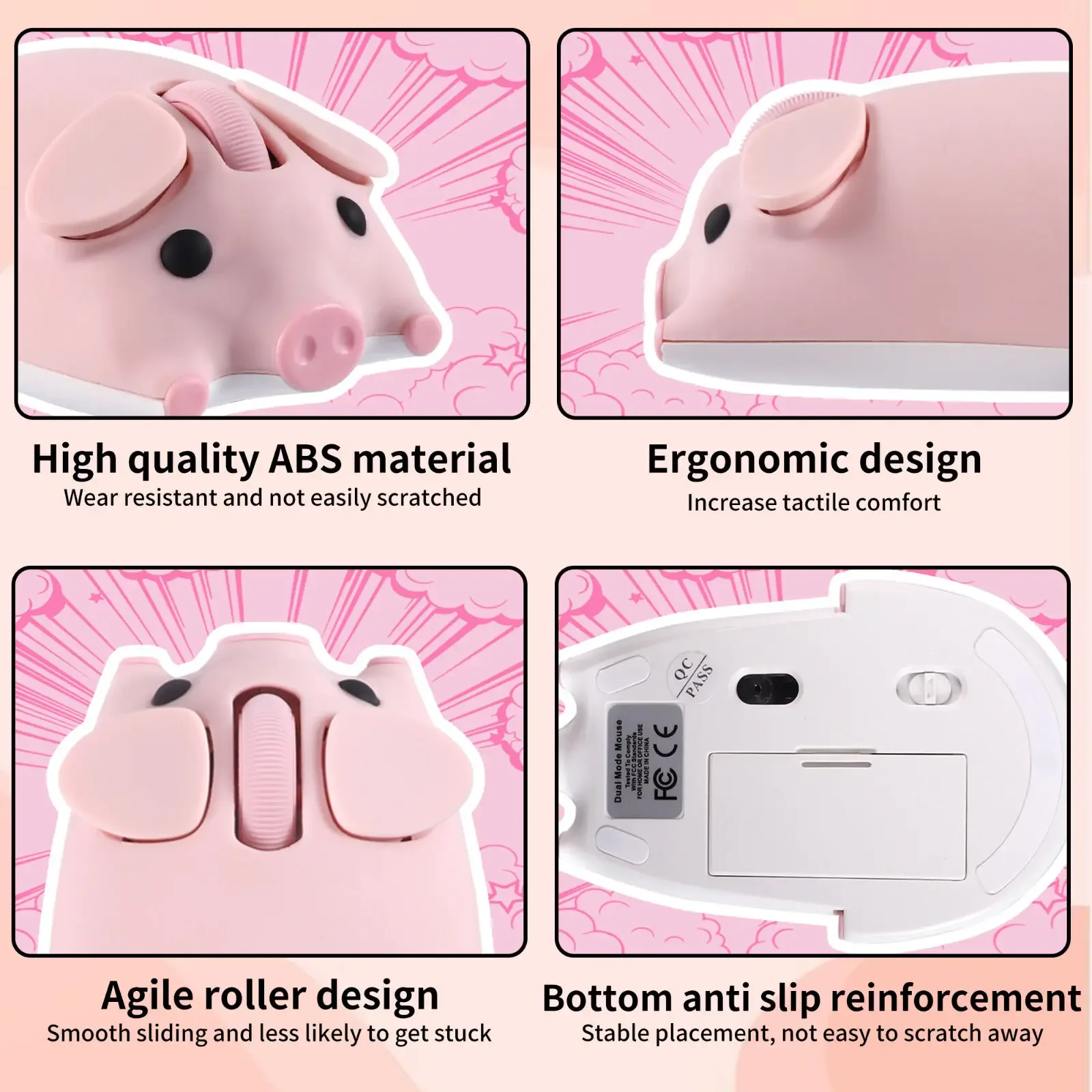Souris optique sans fil ergonomique et silencieuse (Bluetooth + 2.4G) au design mignon pour enfants - Image 3