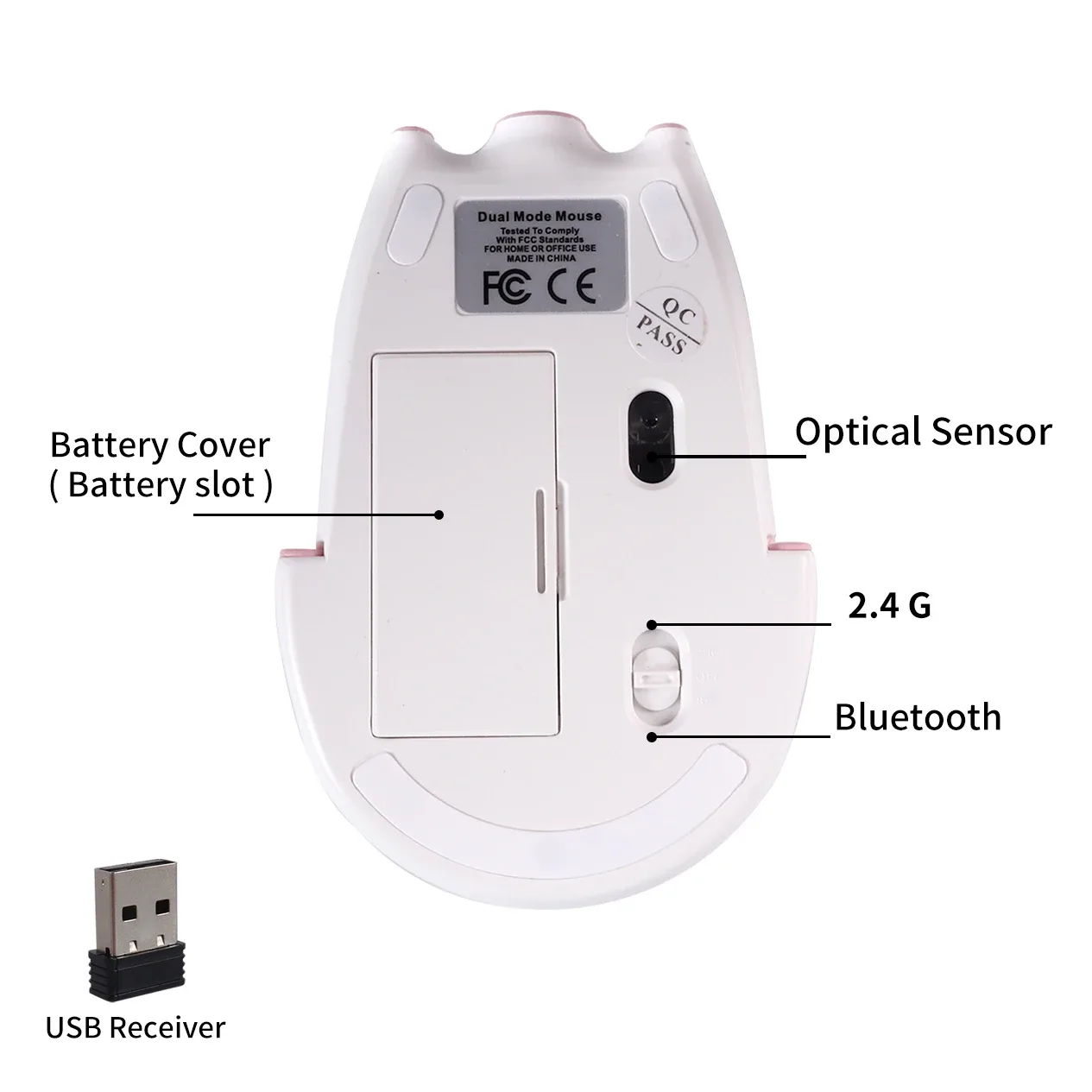 Souris optique sans fil ergonomique et silencieuse (Bluetooth + 2.4G) au design mignon pour enfants - Image 6
