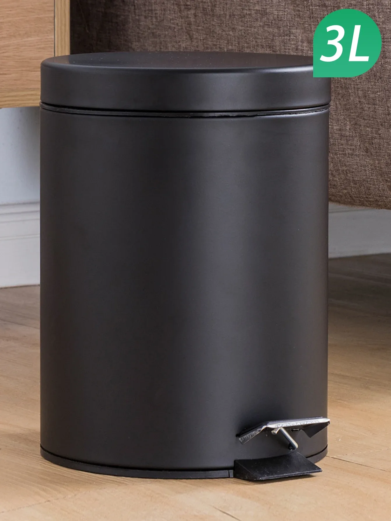 Mini poubelle ronde 3L noire avec couvercle et seau amovible slide 6