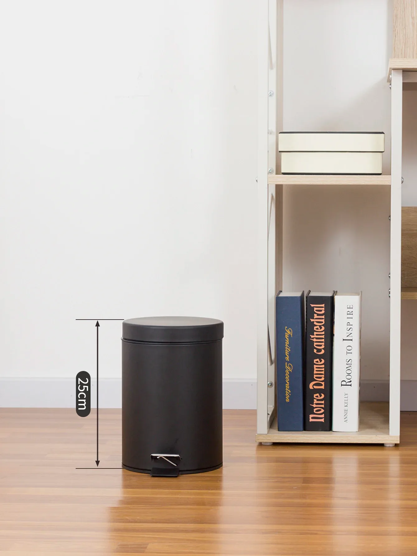 Mini poubelle ronde 3L noire avec couvercle et seau amovible slide 3