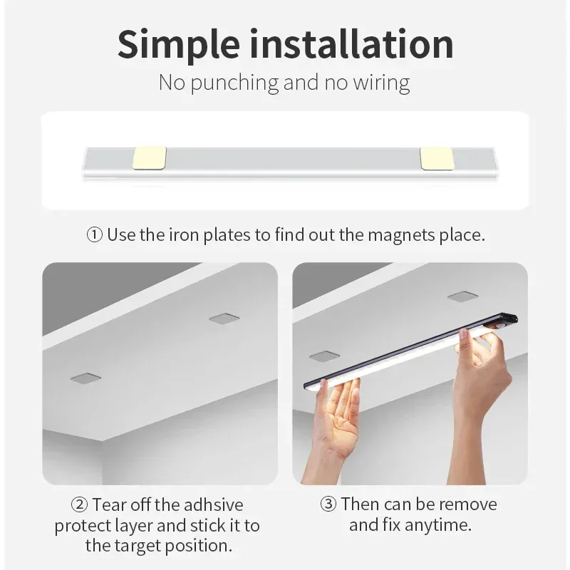 Réglette LED sans fil rechargeable avec détecteur de mouvement pour placard et armoire - Image 5