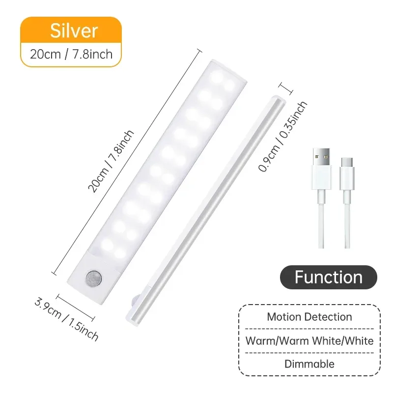 Réglette LED sans fil rechargeable avec détecteur de mouvement pour placard et armoire slide 12
