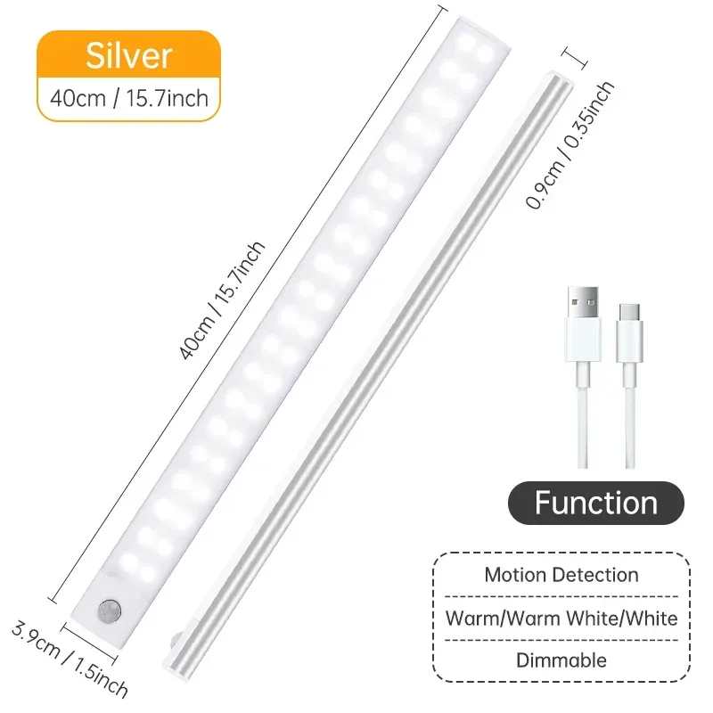 Réglette LED sans fil rechargeable avec détecteur de mouvement pour placard et armoire slide 16