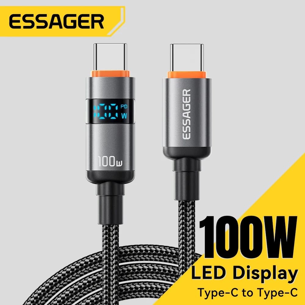 Essager - Câble de charge rapide USB-C vers USB-C 100W PD avec affichage digital