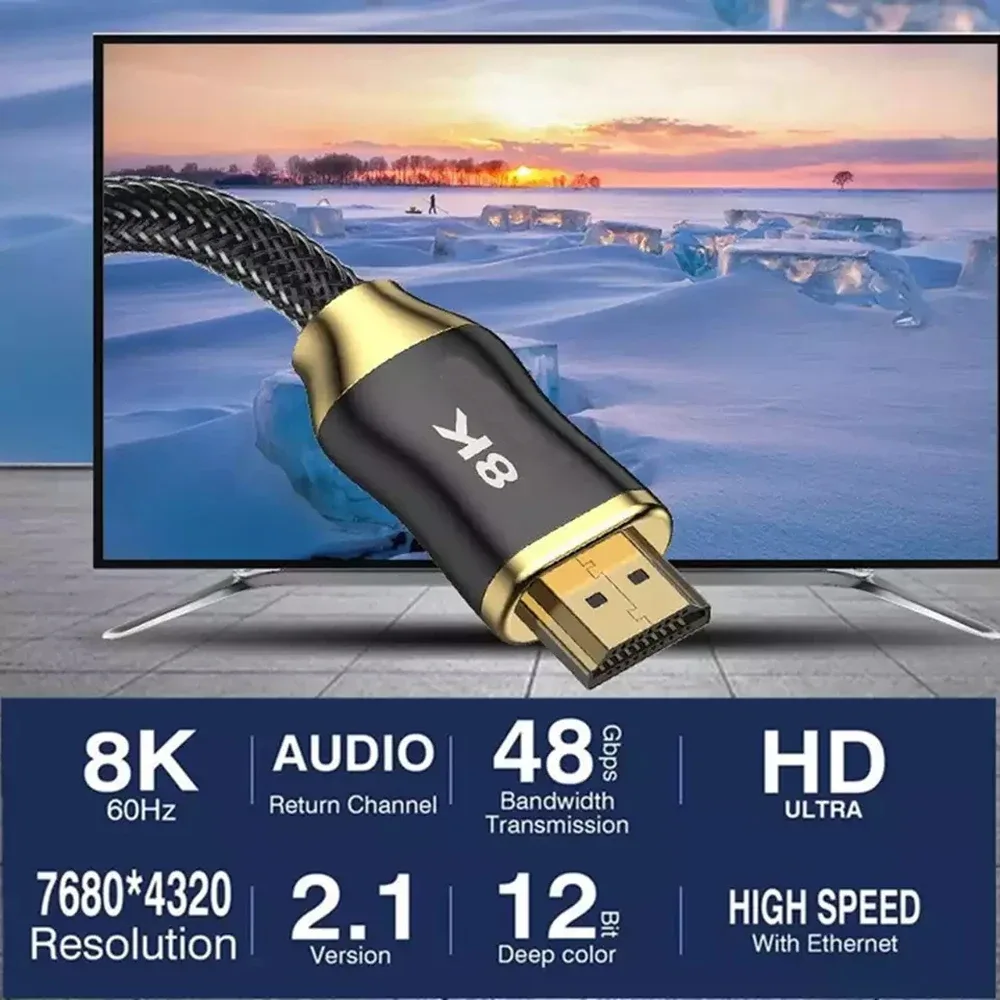 Câble HDMI 2.1 Ultra Haute Vitesse - 8K 60Hz / 4K 120Hz - 48Gbps - HDR & eARC - Compatible PS5, Apple TV et Projecteurs slide 3