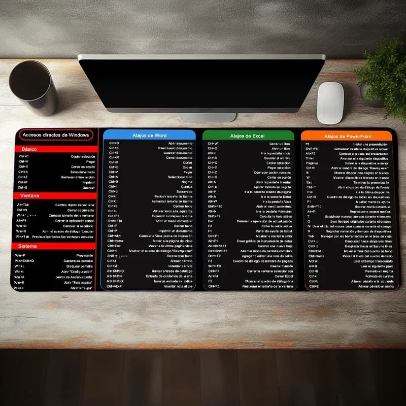 Tapis de bureau étendu avec raccourcis clavier Excel en espagnol - Image 1